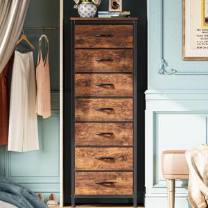 Huuger Tall Dresser for Bedroom, 7 Drawer Dresser & Chests of Drawers, Fabric Drawer for Closet, Bedroom, Night Stand, Metal Frame, Storage Tower with Fabric Bins, Rustic Brown