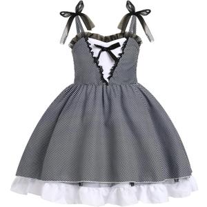 IDOPIP Toddler Baby Girls Halloween Tutu Dress Black and White Striped Dresses Smocked Bowknot Birthday Party Dress up Outfit (18-24 Months)