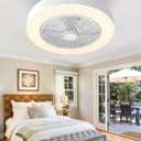 Enclosed Ceiling Fan with Lights, 20" Low Profile Fan Light LED Remote Control Dimming 6-Level Wind Speed, Flush Mount Ceiling Light with Fan Reversible Blades Hidden Ceiling Fan (White)