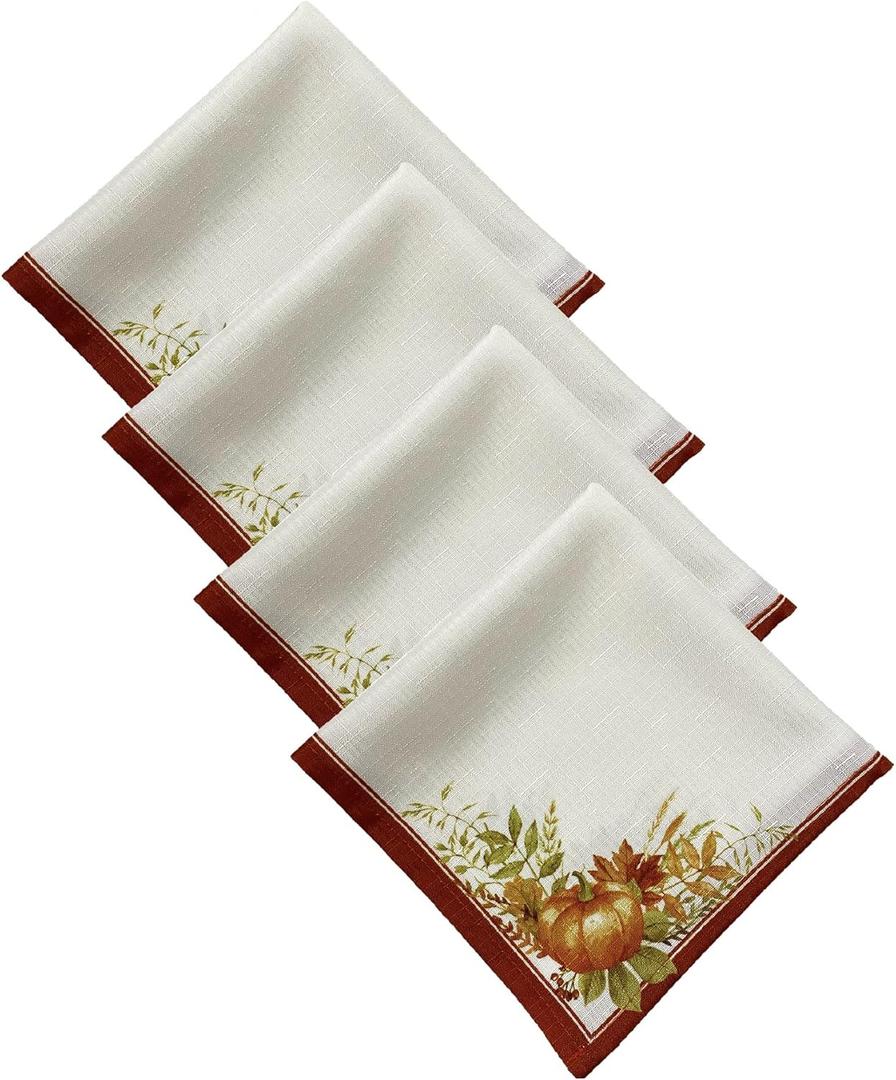 Elrene Home Fashions Autumn Pumpkin Grove Fall Napkins, Seasonal Fall Cloth Napkins, 17" x 17", Set of 4