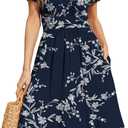 WEACZZY Women's Summer Short Sleeve Casual Dresses V-Neck Floral Party Dress with Pockets (L)