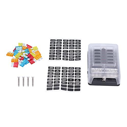 12-WayBox Block with LED Indicator, Cover - 5A 10A 15A 20A Bladefor Car Marine Boat