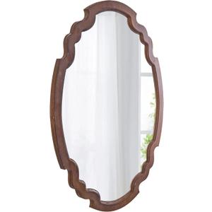 Hanging Farmhouse Oval Mirrors for Wall Decor 16 X 22 Inch, Handmade Burning Finished Oval Bathroom Mirrors for Over Sink, Rustic Wood Mirror for Entryway, Horizontal or Vertical