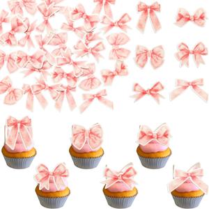 Ephlyn 54Pcs Pink Bow Party Decorations - Cupcake Toppers & Picks - Coquette Bow Themed Party Supplies for Girls & Women