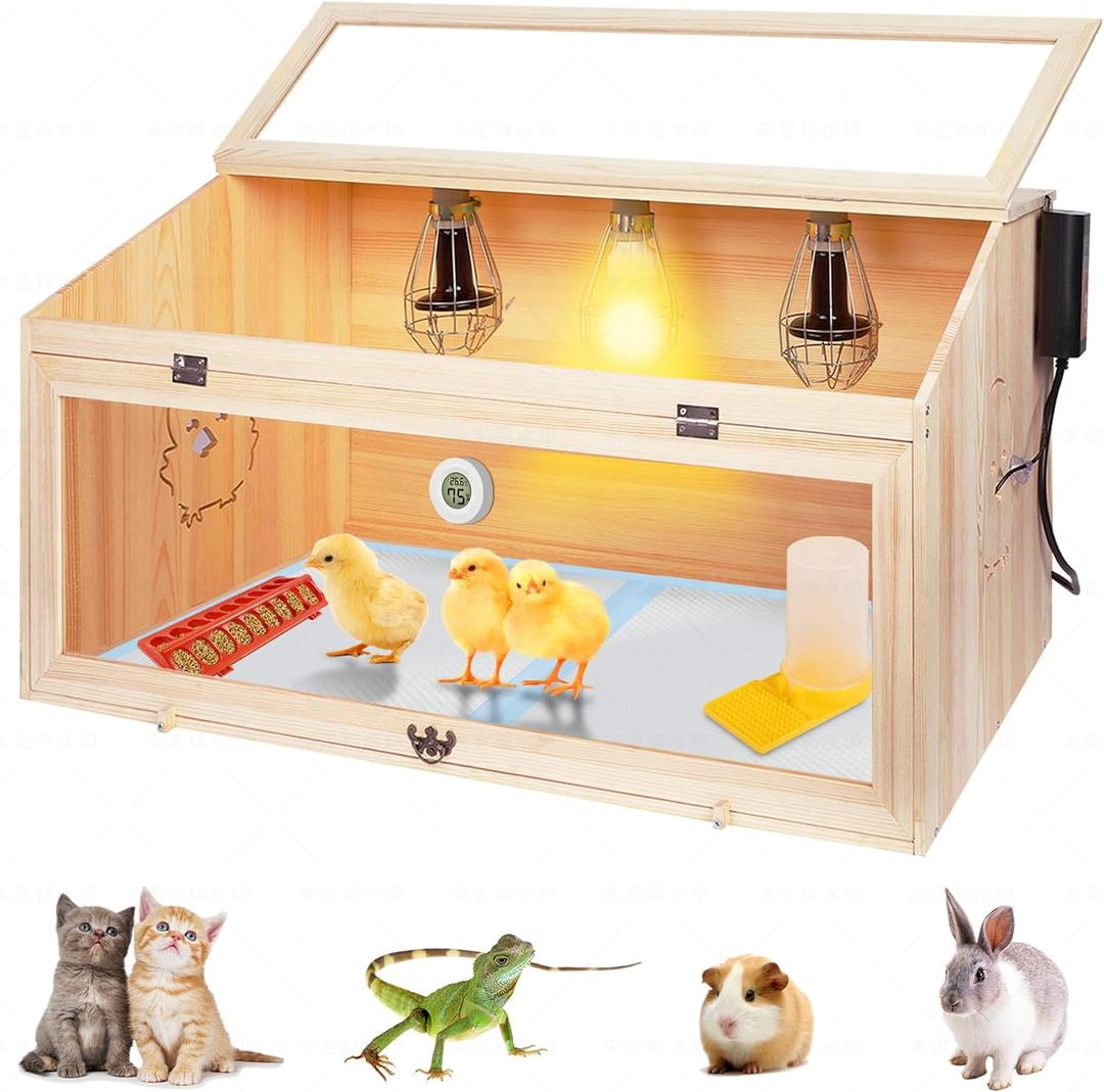 Brooder Box for Chicks, 32" Chicken Nesting Box with Heat Lamp, Thermostat, Pet Diaper, Feeder, Waterer for Quails, Bunnies, Hamsters, Lizards