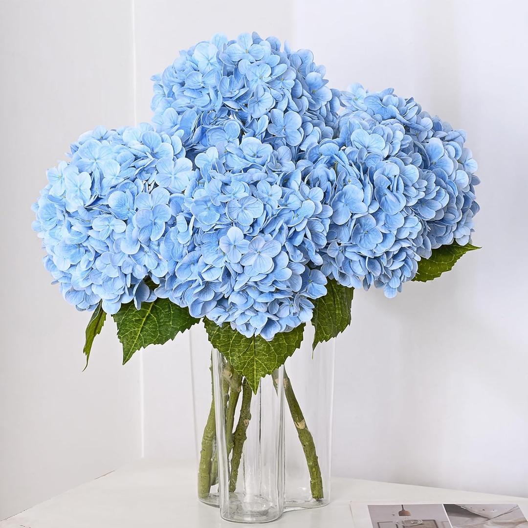 MARTINE MALL 3Pcs 21in Hydrangea Artificial Flowers, Latex Real Touch Hydrangeas Lifelike Large Hydrangea Flowers for Home Decor Party Arrangements Wedding Bouquets Centerpieces (Blue)