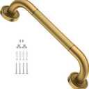 12 Inch Anti Slip Bronze Shower Grab Bar Polished Gold,ZUEXT Antique Brass Bathroom Grab Bar, Knurled Bathroom Balance Bar,Safety Hand Rail Support,Handicap Elderly Injury Senior Assist Bath Handle