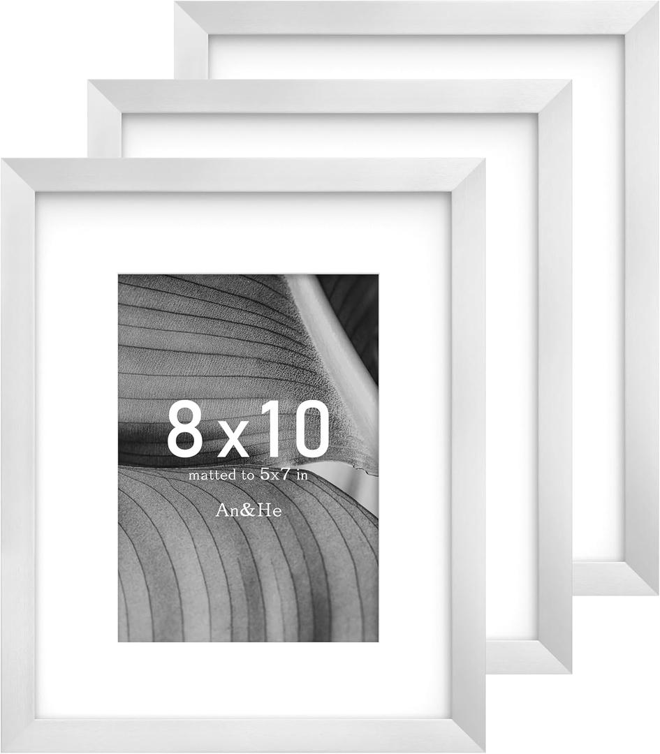 An&He 8x10 Picture Frame, Silver Photo Frame for Tabletop and Wall Display, Minimalist Design, Set of 3