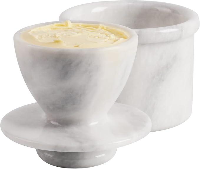 Marble Butter Keeper 4.25'' Inches White Handmade French Butter Holder For Kitchen Counter Decor Ideal Butter Crock For Counter With Water & Butter Crock For Kitchen