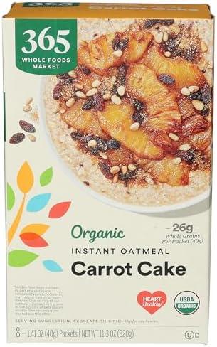 365 by Whole Foods Market, Organic Instant Oatmeal, Carrot Cake, 8 Count, 11.3 Ounce,EXP: Jun / 30/2026
