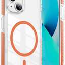 DEERLAMN Magnetic Clear Case for iPhone 13/iPhone 14 6.1-Inch, [Compatible with Magsafe][Anti-Yellowing] Transparent Slim Shockproof Protective Phone Cover, Orange