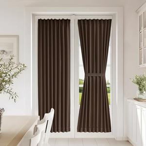Vatge French Door Curtains with Magic Tape Adjustable Window Coverings for Sliding Glass Doors, 1 Panel, W25 x L72, Brown