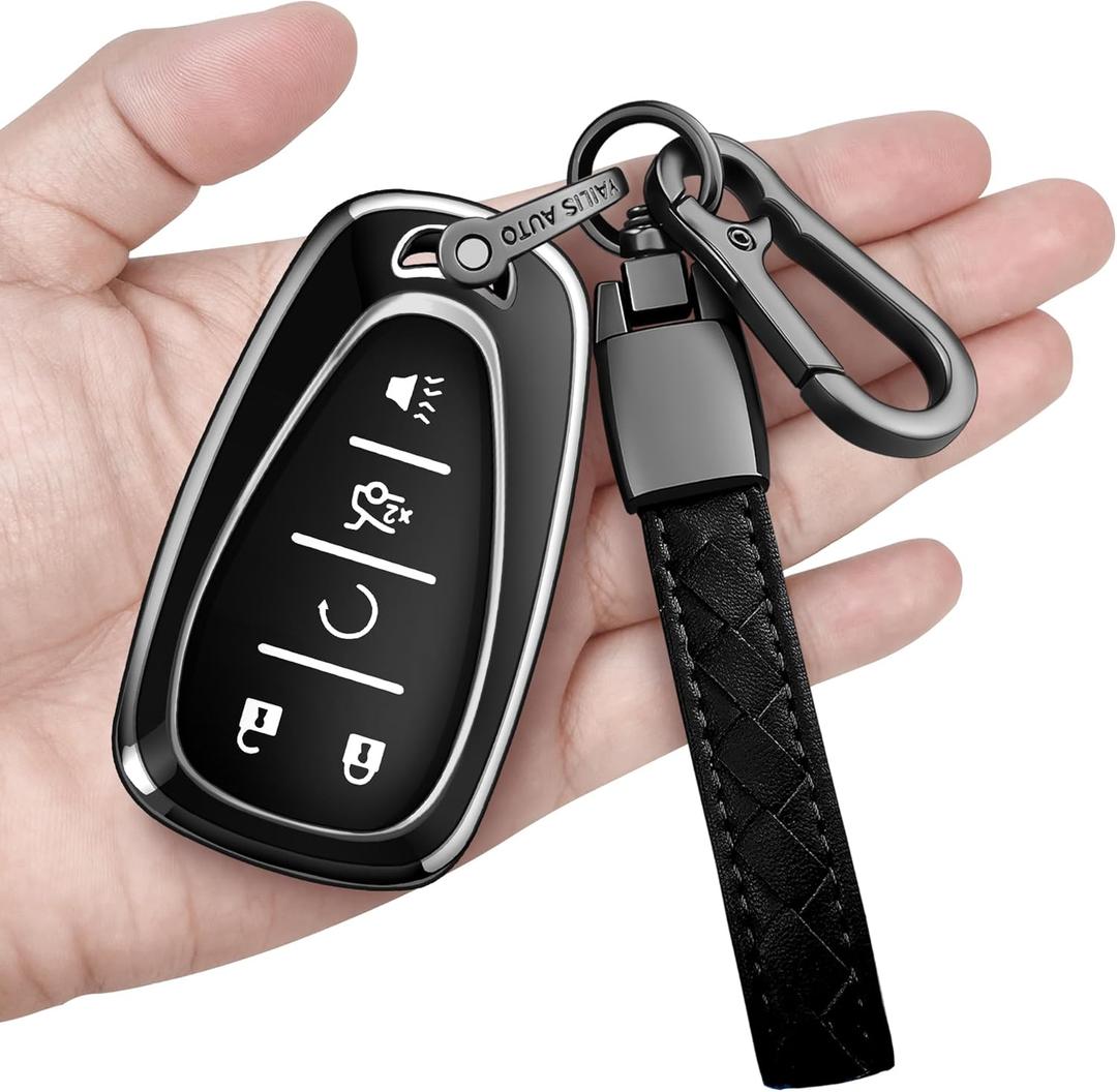 Sindeda for Chevrolet Key Fob Cover with Keychain Soft Full Protection Key Shell Key Case Compatible with 2016-2025 Chevy Equinox Malibu Spark Cruze Traverse Blazer (Black, 5 Buttons)