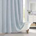 MitoVilla Blue Boho Fabric Shower Curtain, Modern Farmhouse Cotton Linen Shower Curtains for Vintage Rustic Bathroom Decor, Country Tassel Thick Cloth Shower Curtain, 72 x 72 (72"W x 72"L (Pack of 1))