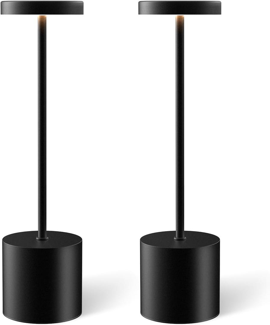 Cordless Table Lamp Set of 2, Rechargeable 5000mAh Battery Operated Outdoor Table Lamps, Portable LED Desk Lamp, 3 Color Dimmable Table Light for Restaurant, Patio, Bedroom, Bedside Night Lamp(Black)