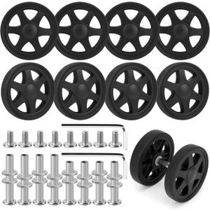 8 Pcs Luggage Wheels Replacement, 50mm/1.97in Suitcase Replacement Double Wheels, Wear-Resistant Rubber Spare Suitcase Casters Luggage Repair Parts, V-A51