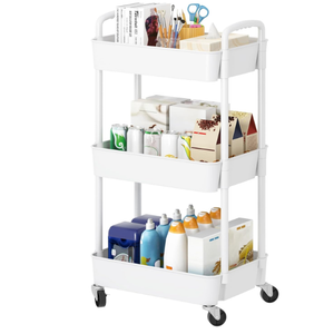 Laiensia 3Tier Rolling Cart with Wheels,Multifunction Utility Storage Carts, Kitchen Storage Organizer,Mobile Shelving Unit for Bathroom,Laundry,with Classified Stickers,White