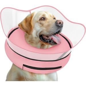 Elevated Inflatable Dog Cone Collar Alternative After Surgery, Dog Donut Collar, Soft Pet Cone to Stop Licking for Dogs  Solid Pink, S (Neck 7"-9.5")