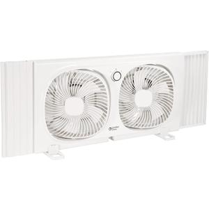 Comfort Zone 9-Inch Twin Window Fan with 2-Speed Independent 180 Rotating Fan Heads, Auto-Locking Expanders & Removable Bug Screen, Reversible Exhaust Fan for Bedroom or Home