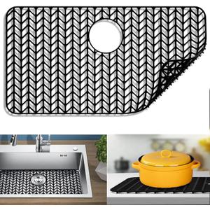 Sink protectors for kitchen sink 12"13"16"18"19"24"26"28"29"silicone sink mat| Silicone Kitchen Sink Mat Grid for Bottom of Farmhouse Stainless Steel(28.4"x 15.2") (Black)