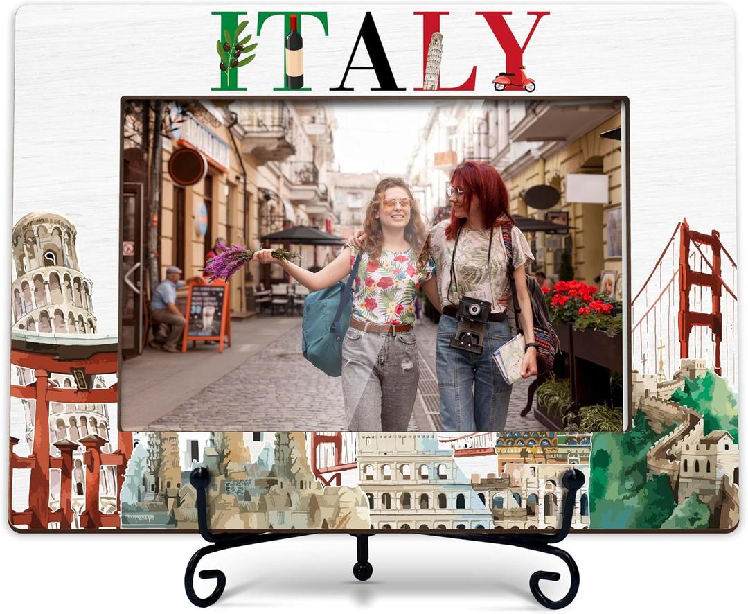Italy Picture Frame, Family Vacation in Italy, Wedding Gift, Honeymoon Gift, 4x6 Photo Frame for Desk Display, Wooden Photo Frame -J02