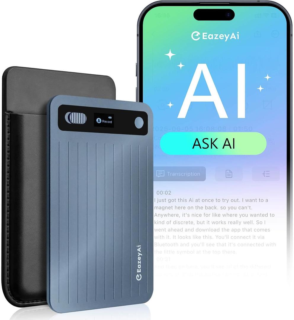 AI Voice Recorder, 64GB, Unlimited Transcribe & Summarize with AI Technology, Note Voice Recorder with App Control, 140 Languages for Lectures, Meetings, Calls (Blue)