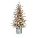 Puleo International 4.5ft Pre-Lit Potted Flocked Arctic Fir Christmas Tree with 70 Clear Lights, 419 Realistic Dense Branch Tips, Easy Setup Artificial Trees with Sturdy Metal Stand