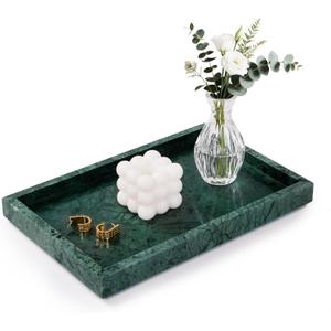 Marble Bathroom Tray for Countertop & Home Decor, Natural Decorative Marble Tray for Jewelry & Perfume Organizer, Luxury Stone Vanity Trays for Dresser, Kitchen Counter, 12" x 8", Green