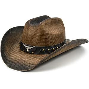 FLUFFY SENSE. Cowboy Hat for Women and Men - Straw Cattleman Crease Western Hats with Upgrade 4 inches Shapeable Wide Brim