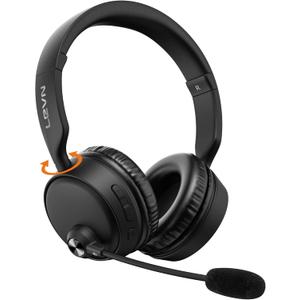 LEVN Bluetooth Headset with Microphone, 60 Hrs Working Time Dual Connection Bluetooth Headphones with Mic, Wireless Headset with Mic for Work/Video Meetings/Phone/Call Center/PC/Music/Zoom/Teams (Black)