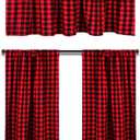 HTFDStar Valance Curtain Set, 3PCS Cotton Buffalo Plaid, Farmhouse Kitchen Curtains, 58Wx15L, 29Wx36L (Red)