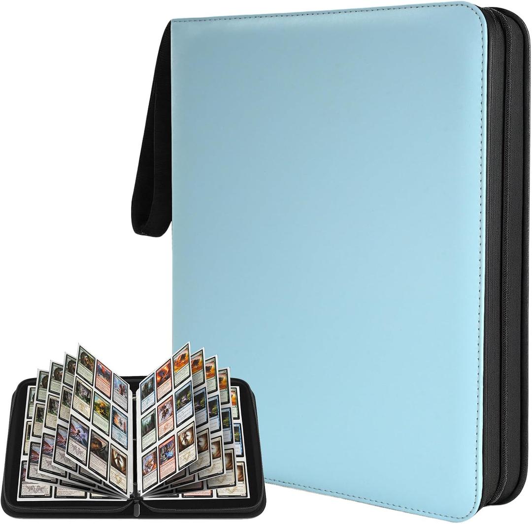 9 Pocket Trading Card Zip Binder - Holds 900 Cards, 50 Pages Large-Capacity,Double-Sided Removable Sleeves, Suitable for Game Cards/Sports Cards Storage,Light Blue