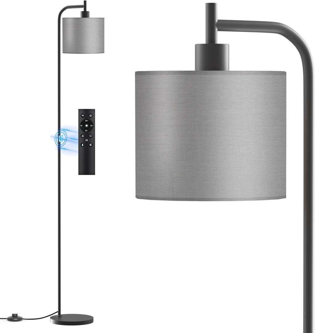 SIBRILLE Floor Lamp with Linen Shade, Dimmable Tall Standing Lamp with Remote Control & 3 Color Temperatures, Modern Corner Floor Lamps for Living Room Bedroom Office, 9W LED Bulb Included