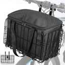 Bike Basket, Folding Bike Basket with Removable Liner Bag, Metal Ebike Basket Quick Release Design, Bike Basket for Adult Women/Men Carrying Dogs, Pets, Fruit & Grocery