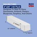 BOX USA Mailing Tubes, 25" L x 2" W x 2" H, 50-Pack Square Corrugated Tubes for Mailing and Storage of Blueprints, Artwork, Crafts, Posters, Long Art Holder