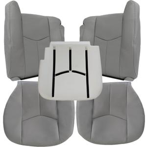 Driver & Passenger Bottom and Top Lean Back Seat Covers & Foam Cushion Gray #922 or 92i Compatible with Chevy Silverado Suburban Avalanche GMC Sierra Tahoe Yukon 2003 2004 2005 2006