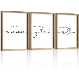 Houmury Set of 3 Framed Wall Art Memories Around the Table Farmhouse Wall Decor 11x14 Kitchen Wall Decor for Dining Room Decor Wood Signs (Brown, 11 * 14")
