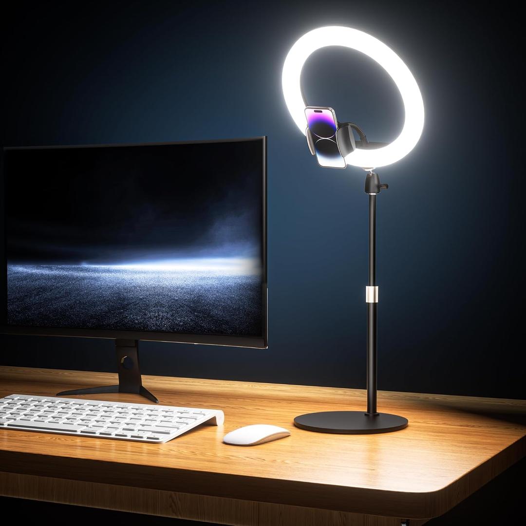 UBeesize 12" Desk Ring Light with Stand & Phone Holder - Adjustable Studio Light for PhotographyZoom Meetings, YouTube, TikTok, Live Streaming