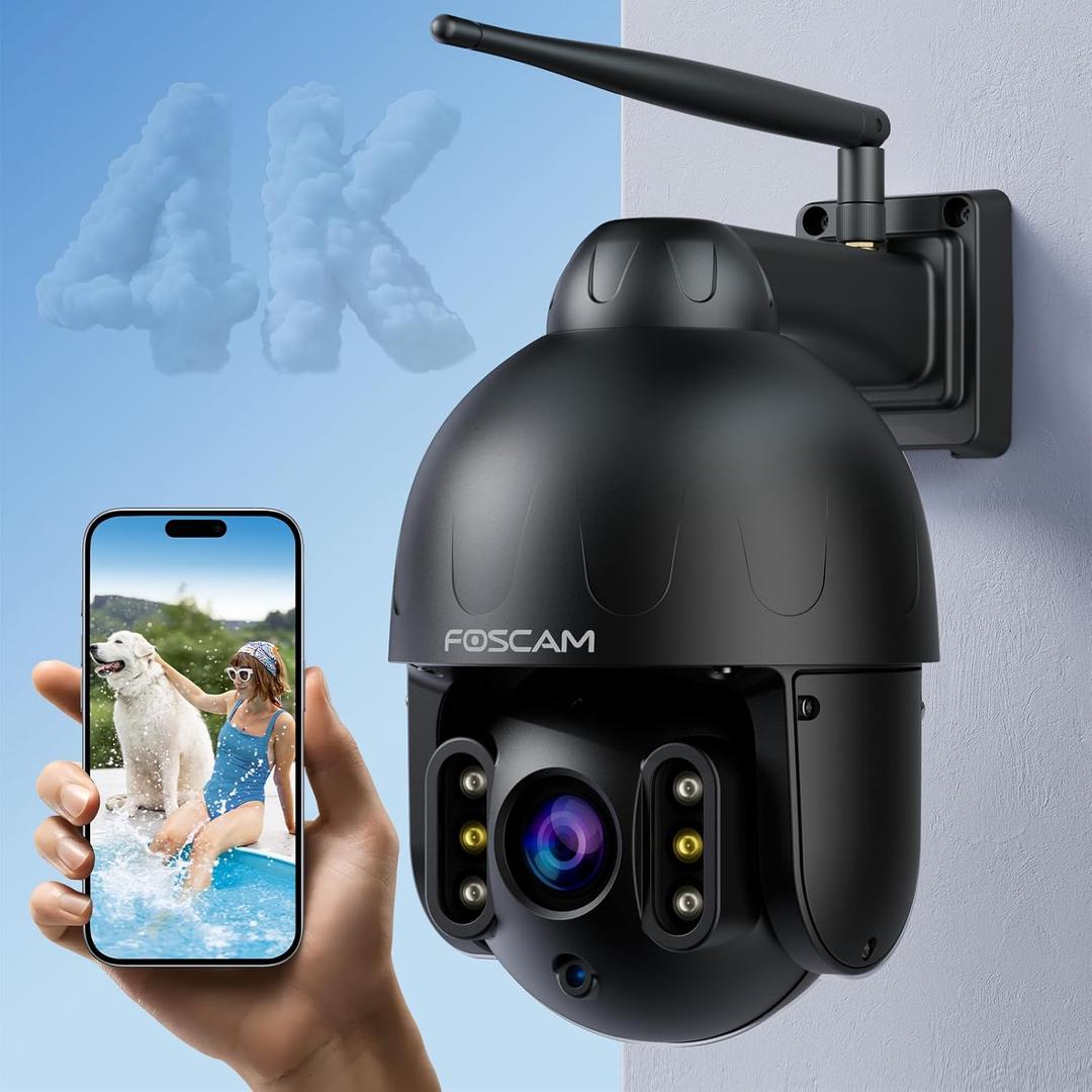 FOSCAM 4K/8MP Security Camera Outdoor, 4X Optical Zoom AI Human/Vehicle Detection,165FT Color Night Vision, 120dB Siren, IP66 (Black)