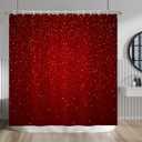 Red Shower Curtain Gold (NO Glitter) Spots Modern Luxury Shower Curtains Decorative for Bathroom Home Bathtubs Waterproof Fabric Shower Curtain with Hooks 72x72 Inches