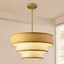 20" Golden Drum Chandelier with White Linen Lampshade 4-Light Modern Farmhouse Chandelier Light Fixture for Dining Room, Kitchen Island, Foyer, Entryway Bedroom, 4L D20"H10.5"