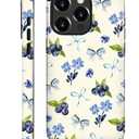 ilikediy for iPhone 16 Pro Case, HL2 Aesthetic Blueberry Bow Tie Hybrid 2 Layer Hard Shell Silicone Protective Pattern Design Case