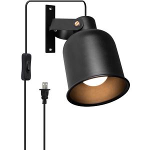 Aisilan Plug-in Wall Sconce Lighting, Adjustable Wall Light for Bedroom Bedside, Modern Indoor Wall Sconce for Reading with Cord, Easy Install 7W 3000K Bulb for Living Room Hallway (Black)