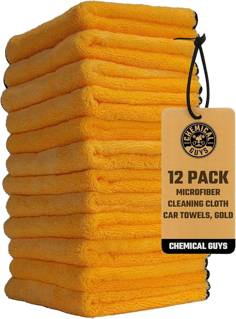 Chemical Guys Professional Grade Premium Microfiber Towels for Cars, Gold, 16" x 16", Ultra-Soft and Scratch-Free Car Detailing Cloths for Trucks, Motorcycles, and More - 12 Pack (Yellow)