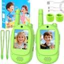Video Walkie Talkies for Kids, 2 Pack Rechargeable Real-Time Video Chat & Voice Changer Walkies Talkies with Watch Straps, Long Range Family Games, Outside, Gifts for Boys Girls Ages 3-12 Green