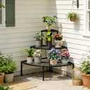 Plant Pot Stand Shelf, 3 Tier Flower Quarter Display Rack, Metal Succulent Plants Storage Holder for Outdoor and Indoor, Black