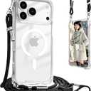 UnnFiko for iPhone 17 Pro Case Clear, Compatible with Magsafe, Crossbody Phone Case with Shoulder Strap, Shockproof Drop Protection, Magnetic Phone Case for iPhone 17 Pro (Clear)