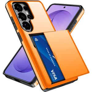 Qinmay Compatible with Samsung Galaxy S26 Ultra Case Wallet,Built-in Card Holder,Dual Layer Shockproof Hidden Card Slot Slim Wallet Phone Cover for Galaxy S26 Ultra 6.9"Orange