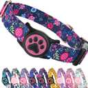 WhoseID Airtag Dog Collar, with Waterproof airtag HolderOriginal Stylish Cute Pattern Design.QR Code ID Buckle Comfortable Soft Cotton for Large Dogs