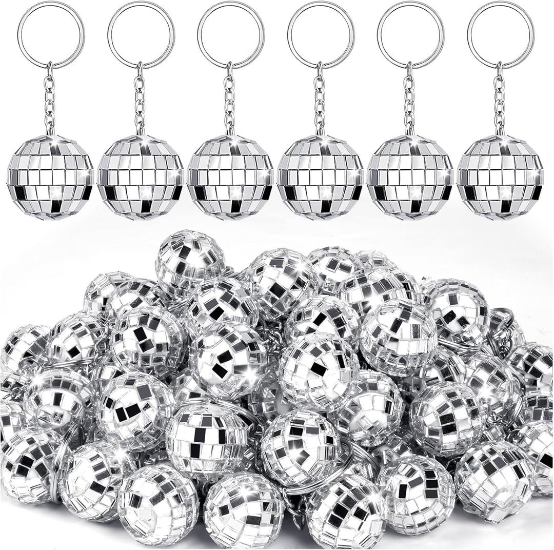 25Pcs Disco Ball Keychain, Mini Silver Disco Ball Key Chain Party Favors for Supplies Decorations